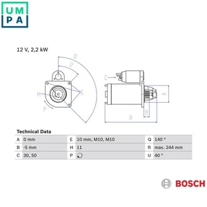 STARTER 0 986 026 260 FOR VOLVO V50 V60/Van/I C30 V40/Hatchback S80/II XC60 2.0L - Picture 1 of 9