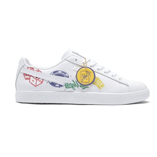 Sneakers Puma Clyde ricamate Vegas flagship stringate uomo bianche scarpe casual
