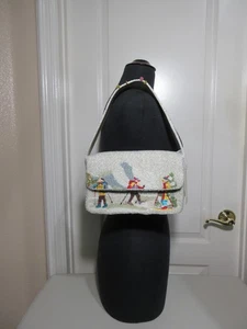 CRAFTED in INDIA BEADED SNOW SKIERS      SATCHEL BAG     NWT - Picture 1 of 8