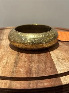 Vintage Retro Brass Boho Art Engraved Bangle Bracelet 1.75" Width - Picture 1 of 10