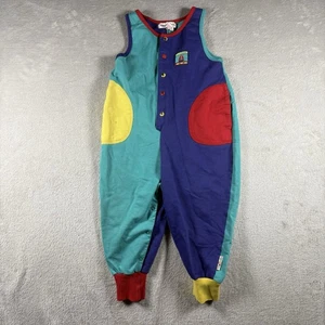 Vintage Gymboree Rainbow Tag color block Toddler Small Bubble Overalls 90s #2B - Picture 1 of 8