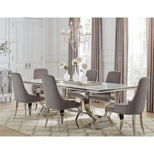 Coaster Antoine 7-Piece Modern Metal Rectangular Dining Set in Chrome and Gray - Picture 1 of 6