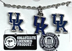 University of Kentucky UK Wildcats Set Logo durchbohrte Ohren & 18" Halskette NEU - Bild 1 von 2