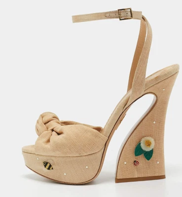 Sandalias de plataforma Charlotte Olympia beige de lona Vreeland adornadas talla 35,5 Foto 1 de 4