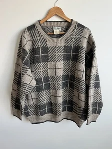 VTG LL Bean Sweater Wool Mens Large Made USA Geometric Pullover 90s Gray NICE - Picture 1 of 3