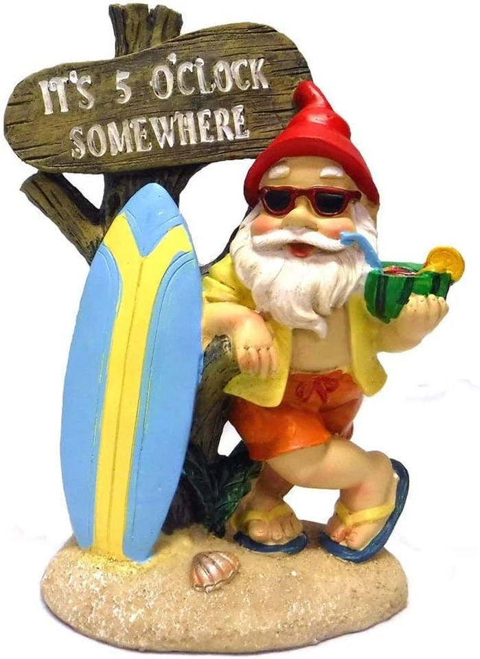 5:00 Somewhere Tropical Party Gnome Garden Statue - Image 1 of 1