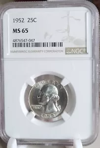 1952 Washington Quarter 25c NGC MS 65 - Picture 1 of 2