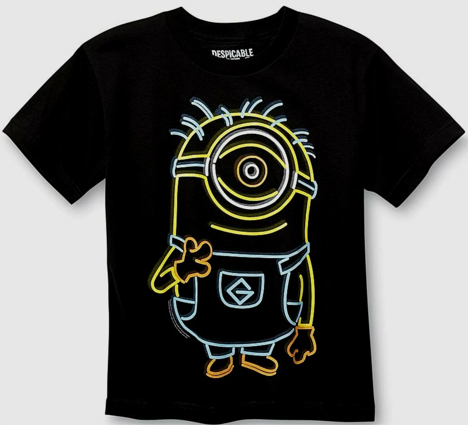 Camiseta Despicable Me 8 S 10-12 M 14 16 L XL Nueva Niño Brilla en la Oscuridad Negra Foto 1 de 1