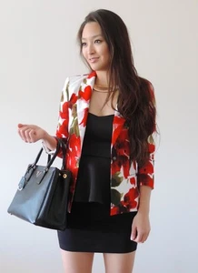 Oak 73 übergroßer Mohnblazer für Damen Gr. S neu ohne Etikett 150 rot weiß - Bild 1 von 7