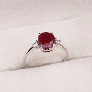 925 Sterling Silver Ruby and CZ Engagement Ring Handmade Jewelry Gift for Her - Picture 1 of 7