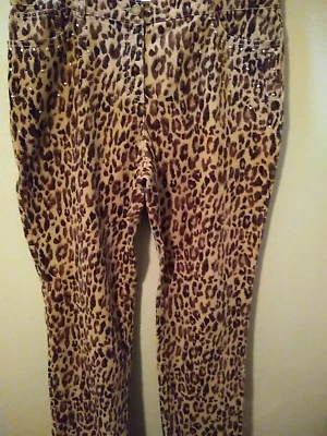 Chico's 2.5 Women's 14 Pants Brown Leopard Print Studded Straight 5 pocket - Image 1 of 4