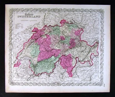 Mapa Colton 1865 Suiza Ginebra Zurich Lucerna Alpes suizos Cervino Monte Blanc Foto 1 de 3