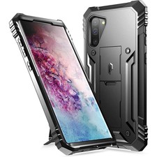 Galaxy Note 10 Case，Poetic Dual Layer Shockproof Kick-stand Cover Black