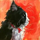Peinture à l'huile originale portrait d'animal de chat noir blanc signé FAIT SUR COMMANDE