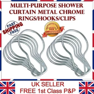 16 & 28 Pcs Multi-Purpose Shower Curtain Metal Silver Chrome Rings/Hooks/Clips - Picture 1 of 1