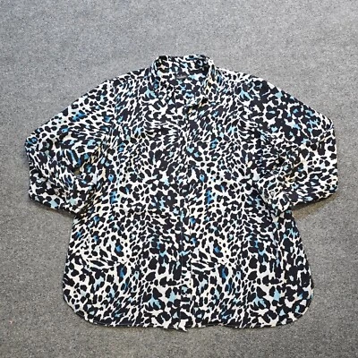 Talbots Top Womens Size 2X Black Blue Leopard Button Long Sleeve Career Casual - Image 1 of 4