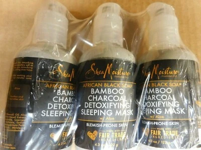 Máscara para dormir desintoxicante de carbón de bambú jabón negro africano 3 Shea Moisture  Foto 1 de 3