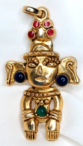 COLGANTE DE DISEÑO AZTECA DE COLECCIÓN CHAPADO EN ORO HOMBRE POR RIBES ROSSO MILANO ITALIA - Imagen 1 de 2