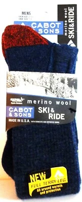 CABOT & SONS Calcetines Ride/Ski Hombre AZUL/ROJO, Talla 10-13, Mezcla Lana Merino, NUEVO Foto 1 de 2
