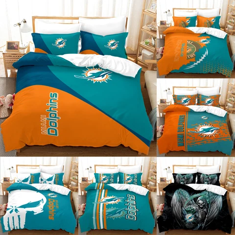 Miami Dolphins Bedding Sets 3 Pieces Cotton Blend Duvet Cover Pillowcase Gift Cover