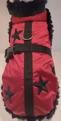 Winter Coat Plush XS S M Dog Coat Wine Red Stars Black Small Dogs - Image 1 of 4