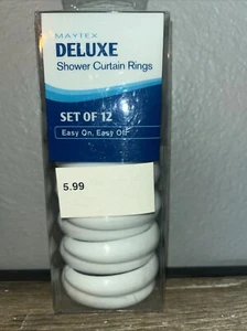 Maytex Deluxe White Plastic Shower Curtain Rings Set of 12 - Picture 1 of 3
