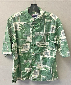 Camisa Hawaiana Reyn Spooner Vintage Universidad Hawaii Verde Palma Tapa Estampado Med - Imagen 1 de 3