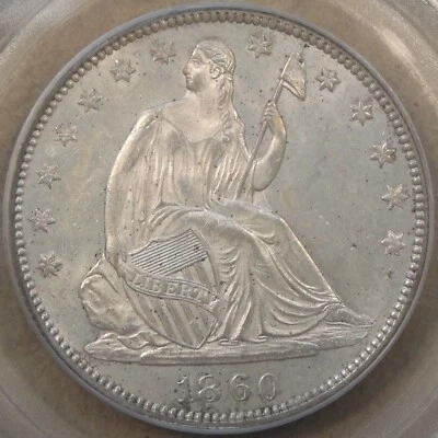 1860 Seated Liberty Half 50c PCGS Certified MS62 Old Green Holder - Image 1 of 4