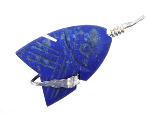 BUTW Ciondolo Pesce Scolpito Argento Sterling 10pz Filo Avvolto a Mano Lapislazzolino 3634P - Foto 1 di 21