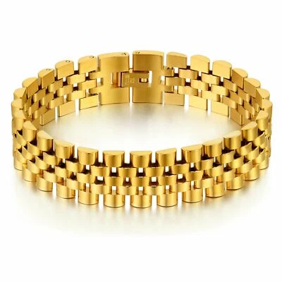 Men's Stainless Steel Watch Band Style Cuff Bangle Link Chain Bracelet Wristband - Image 1 of 4