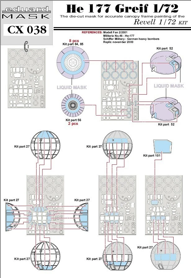 Eduard Models 1/72 Heinkel He 177 Greif Paint Mask for Revell kit - Image 1 of 1