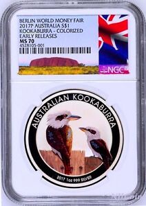 2017 P Berlin Show Australia COLORED Kookaburra Silver NGC MS 70 1oz $1 Coin ER