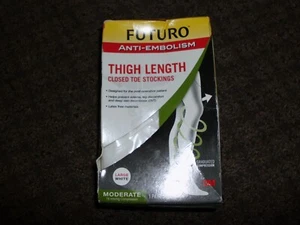 Futuro Anti-Embolism Thigh Length Closed Toe Stockings LG White Moderate-FS - Picture 1 of 2