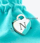 Tiffany & Co. Letter N  Initial Alphabet Heart Charm Pendant Silver 1 " w/ Pouch