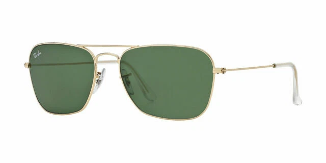 Ray-Ban RB3136 001 Caravan Gold Frame Crystal Green Lens Men's Sunglasses