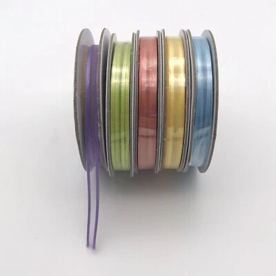 Pastel Satin Sheer center Ribbon 1/4" Lot of Blue Green Yellow Orange Lavender - Image 1 of 4