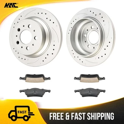 Kit de pastillas de cerámica de rotores de freno ranurados perforados traseros de 11,35 pulgadas para Volvo XC70 S60 Foto 1 de 4