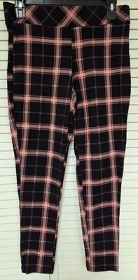 Torrid Leggings Women Size 0 Black Pink Plaid Stretch Mid Rise Pull-On - Image 1 of 4