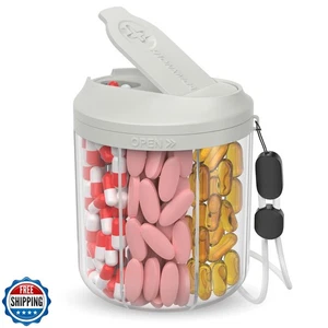 Hionxmga Pill Dispenser with 7 Large Compartments, Pill Organizer for Travel, - Picture 1 of 5