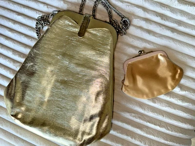 Antique Fancy Gold Lame Purse & Coin Purse 1950 1960 Elegant Occasion Bag - Image 1 of 4