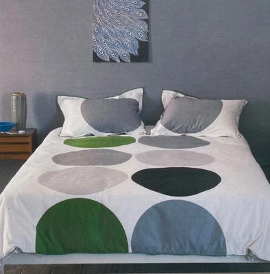 Dwell Studio Cotton King Size Duvet Cover Sham Set White w/ Grey Blue Circle - Image 1 of 4