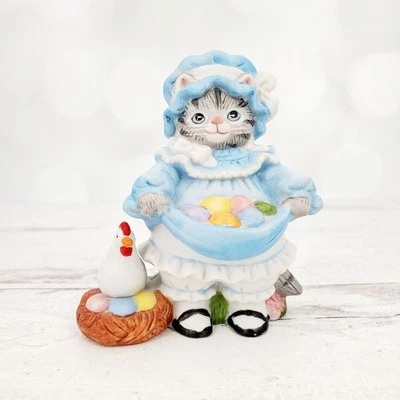 Vintage Schmid Miss Kitty Cucumber Chicken Eggs Basket Ceramic 4" Figurine - Image 1 of 4