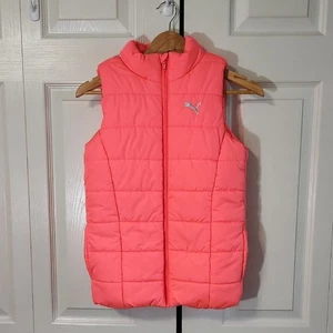 Puma Girls Bright Pink Puffer Vest Size M 10/12 Full Zip Elastic Waist Colorful - Picture 1 of 10