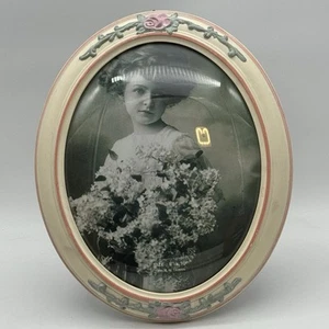 Marco de fotos de madera de vidrio burbuja convexo vintage diseño rosa ovalado 8x10 Taiwán - Imagen 1 de 14