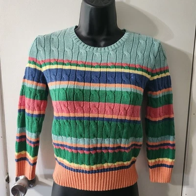 Suéter Polo Ralph Lauren Niñas Talla 6-7 Multicolor Rayas Cuello Redondo Tejido con Cable Foto 1 de 4