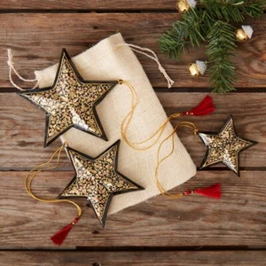 Gold Mistletoe Star Ornament Set of 3 - Picture 1 of 4