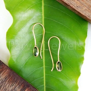 Natural Green Tourmaline Dangle Earrings  18K Gold  earring Gift for Her - Picture 1 of 7