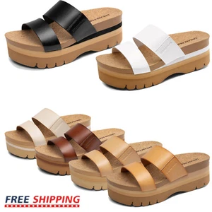 Women Slides Sandals Arch Support Slip-on Beach Vacation Platform Wedge Sandals - Picture 1 of 44