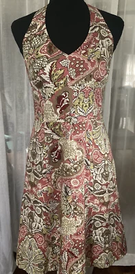 Ann Taylor Empire Waist Halter Paisley V-neck Floral Women's Dress Sz 4 - Image 1 of 4