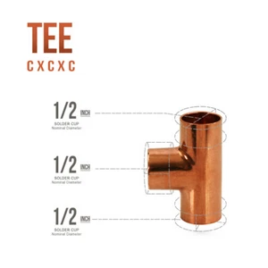 5 pack of 1/2"in C x C x C Copper Tee Pipe Plumbing Fitting Sweat connections - Picture 1 of 1